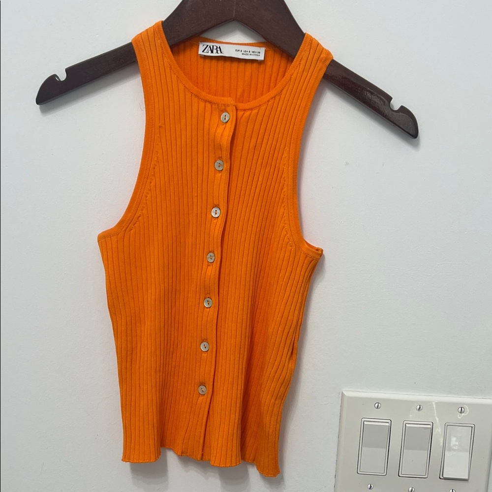 Zara Vibrant Orange Button-Front Tank Top